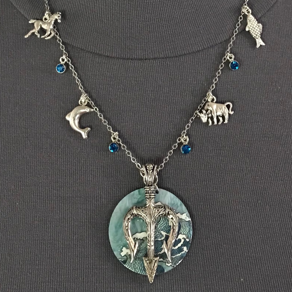 “Poseidon: God of the Seas" Neptune Greek Roman Mythology Handmade Necklace Fish